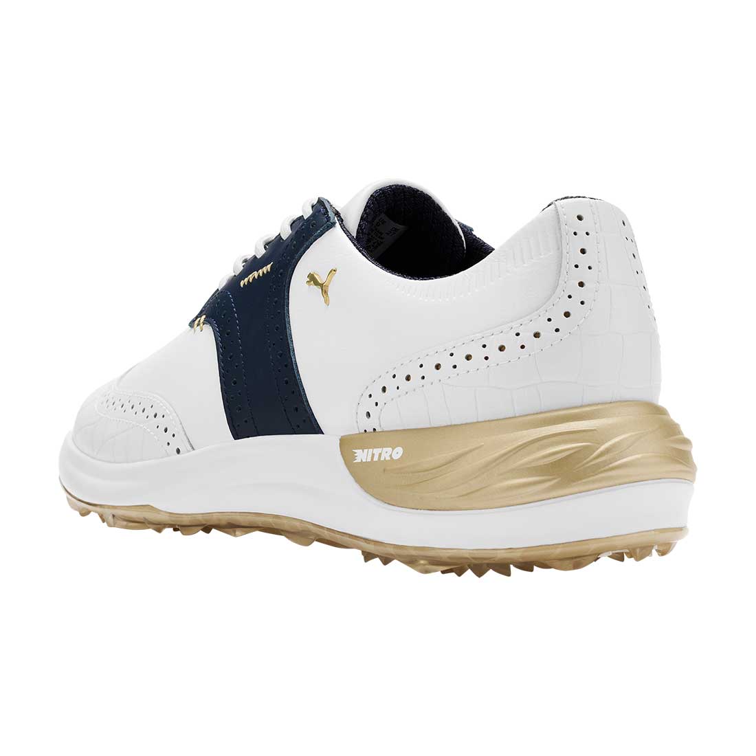 Puma PhantomCat Nitro Gator Golf Shoes White/Deep Navy/Gold