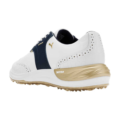 Puma PhantomCat Nitro Gator Golf Shoes White/Deep Navy/Gold