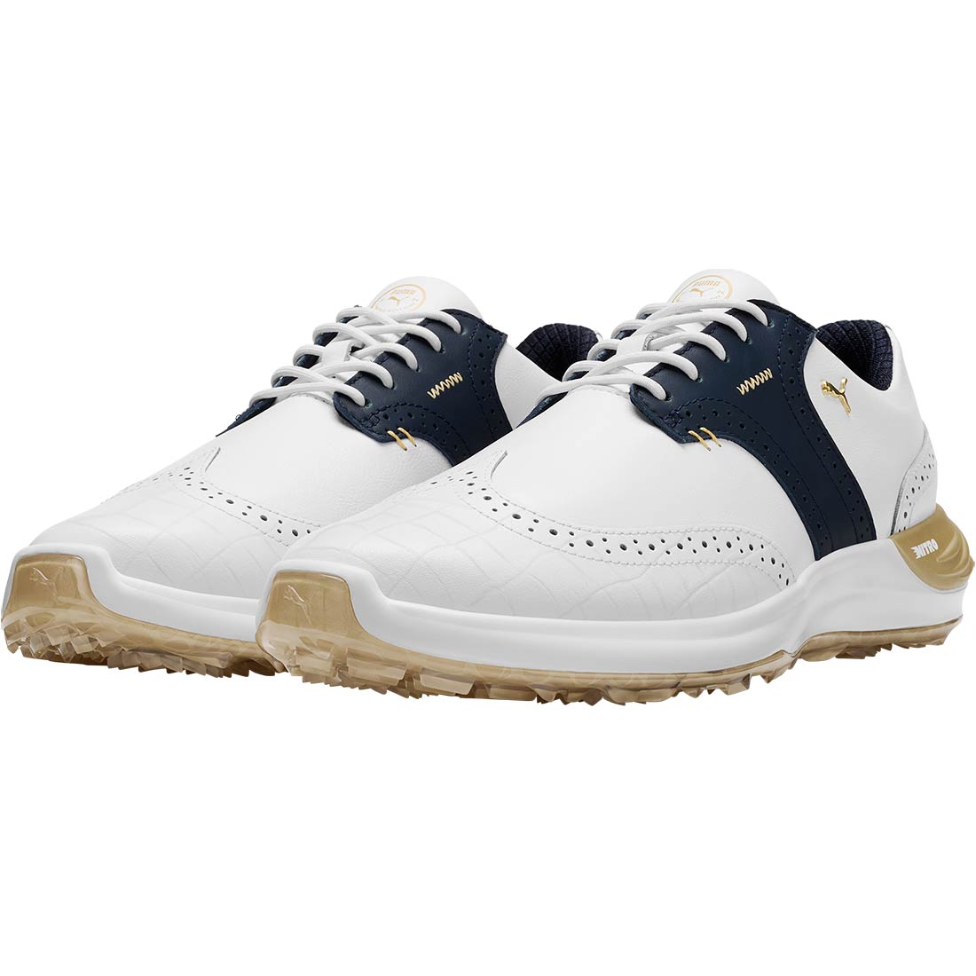 Puma PhantomCat Nitro Gator Golf Shoes White/Deep Navy/Gold